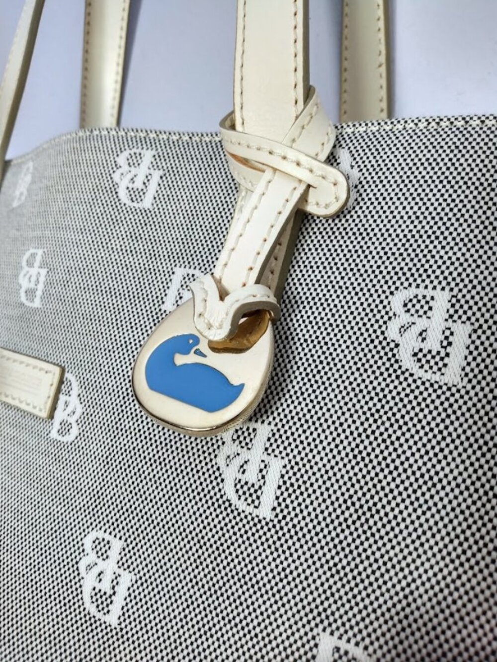 Dooney and Bourke Monogram Tote Satchel Shoulder Bag Blue Canvas Preppy - Picture 7 of 14
